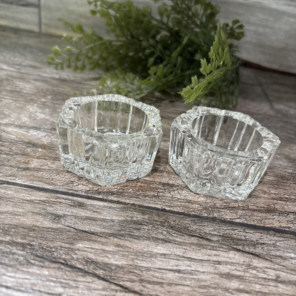 2 Pinwheel & Star Pattern - Thick Clear Cut Glass Master Open Salt Cellars